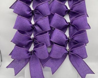 Decorative New Purple Royal Burlap Bows/ Set 10 Bows/ Party Treat Bag Bows/ Baby Treat Bag Bows/ Baby Decor Bows/ Wreath Bows