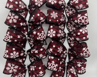Christmas Decorative Red Black Buffalo Plaid Snowflake Bows/ Set 10 Bows/ Christmas Treat Bag Bows/ Christmas Decor Bow/ Christmas Tree Bows