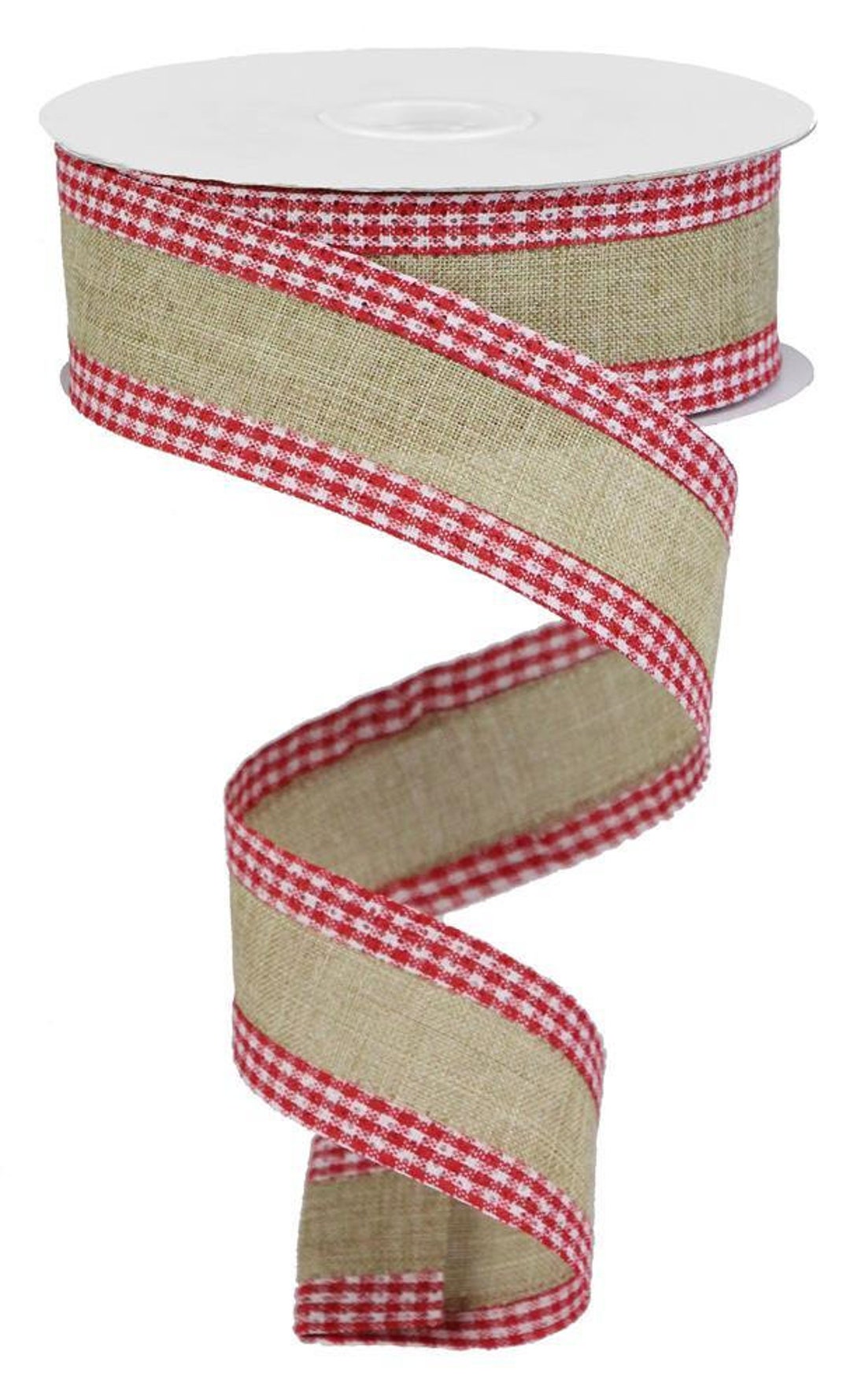 What Is Ribben Buff Buff Solid Wired Ribbon Royal Burlap Edged in Red and White Gingham ...