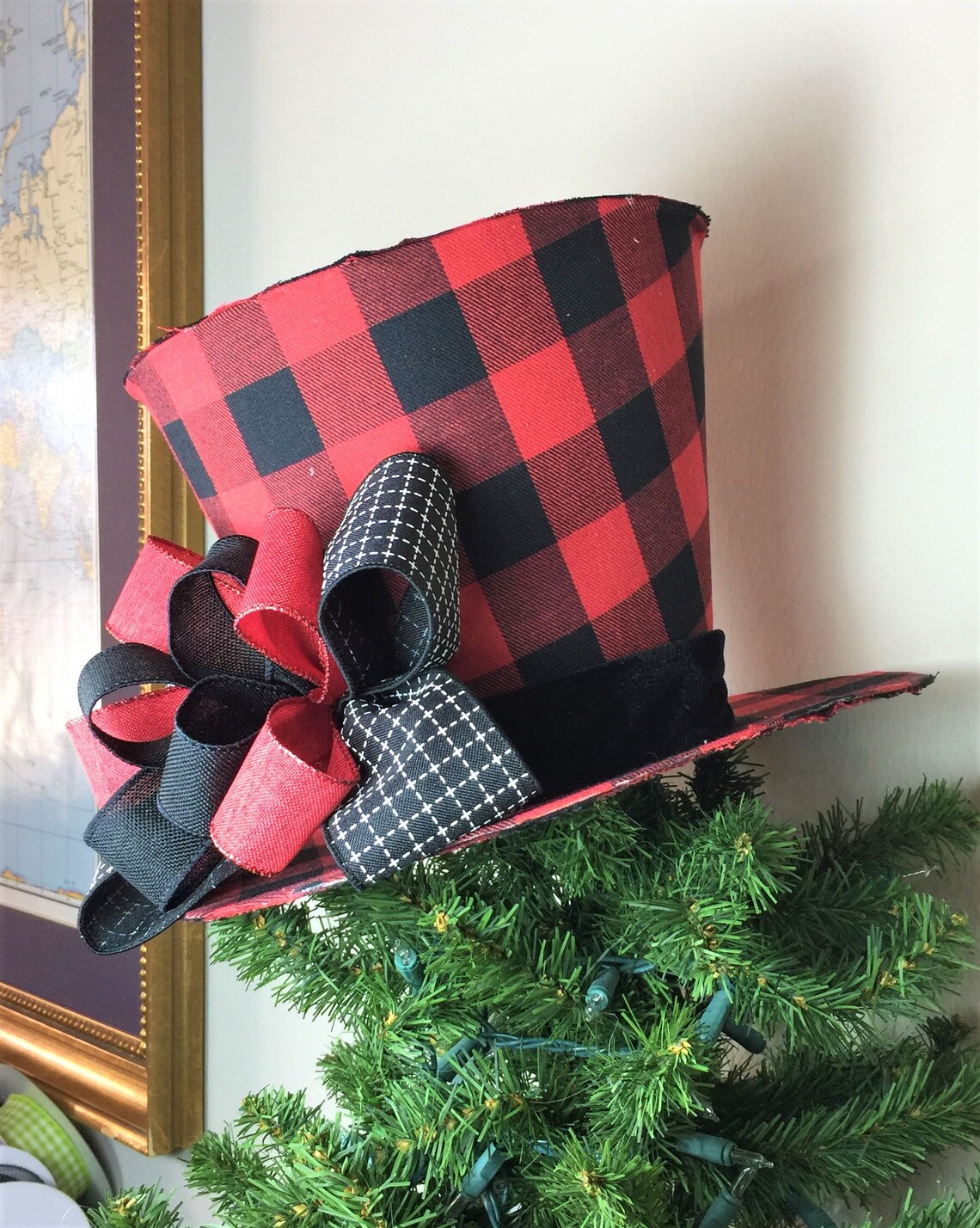 Buffalo Plaid Christmas Tree Top Hat Tree Topper Etsy