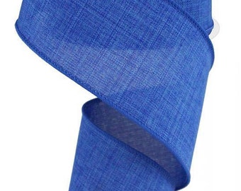 Blue Wired Ribbon Royal Burlap 2.5" x 10 Yards Matching Satin Stitch Edge RG127925
