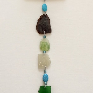 Sea Glass Sun Catcher with Driftwood Hanger Windchime Garden Beach Coastal Decor Hand Drilled and Wired Recycled Glass Art