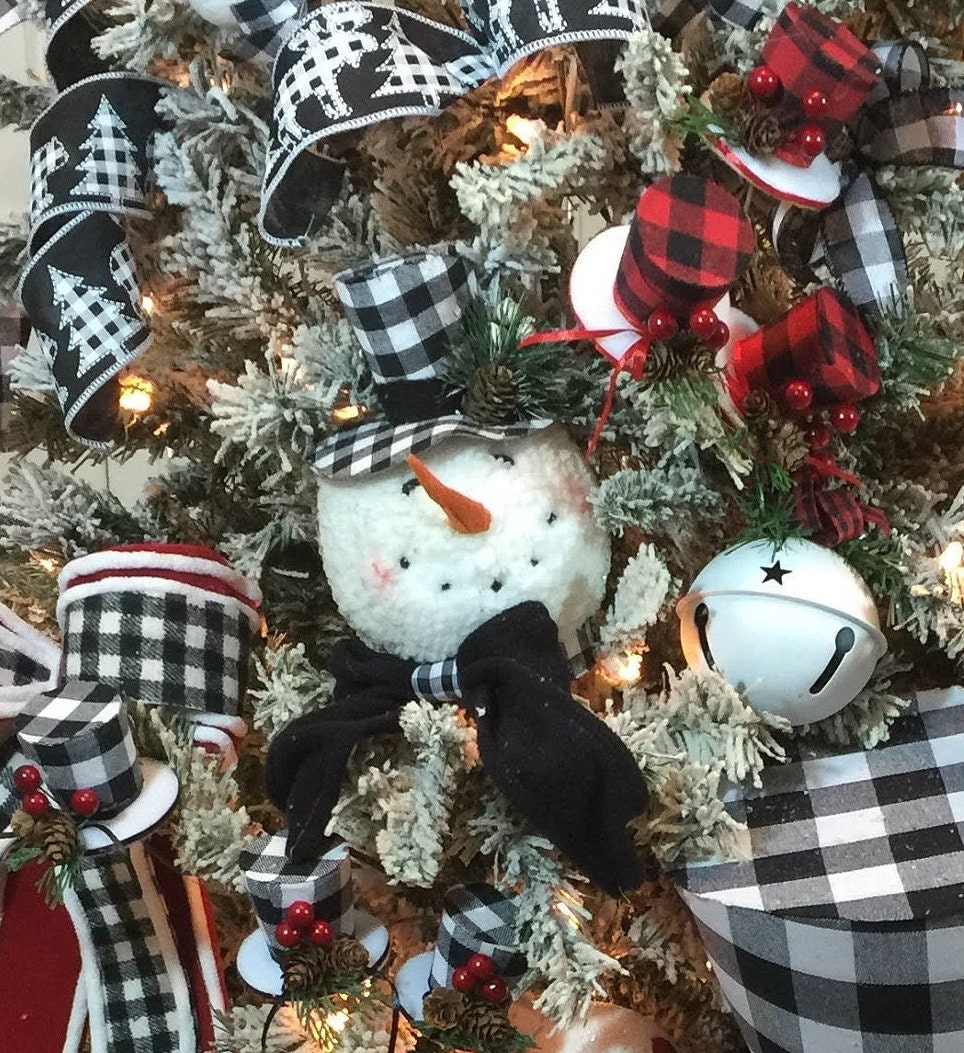 Black White Buffalo Plaid Snowman Xmas Trees Christmas Kitchen