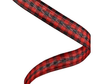 Christmas Black and Red Buffalo Plaid Check Wired Burlap 5/8&quot; x 10 Yard Roll RGA1485WJ