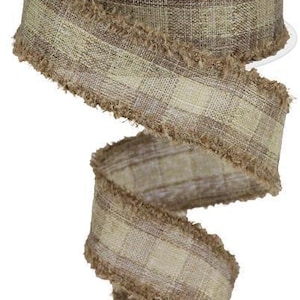 Tan woven check wired with drift edge ribbon 1.5&quot; x 10 yard roll RG0819504