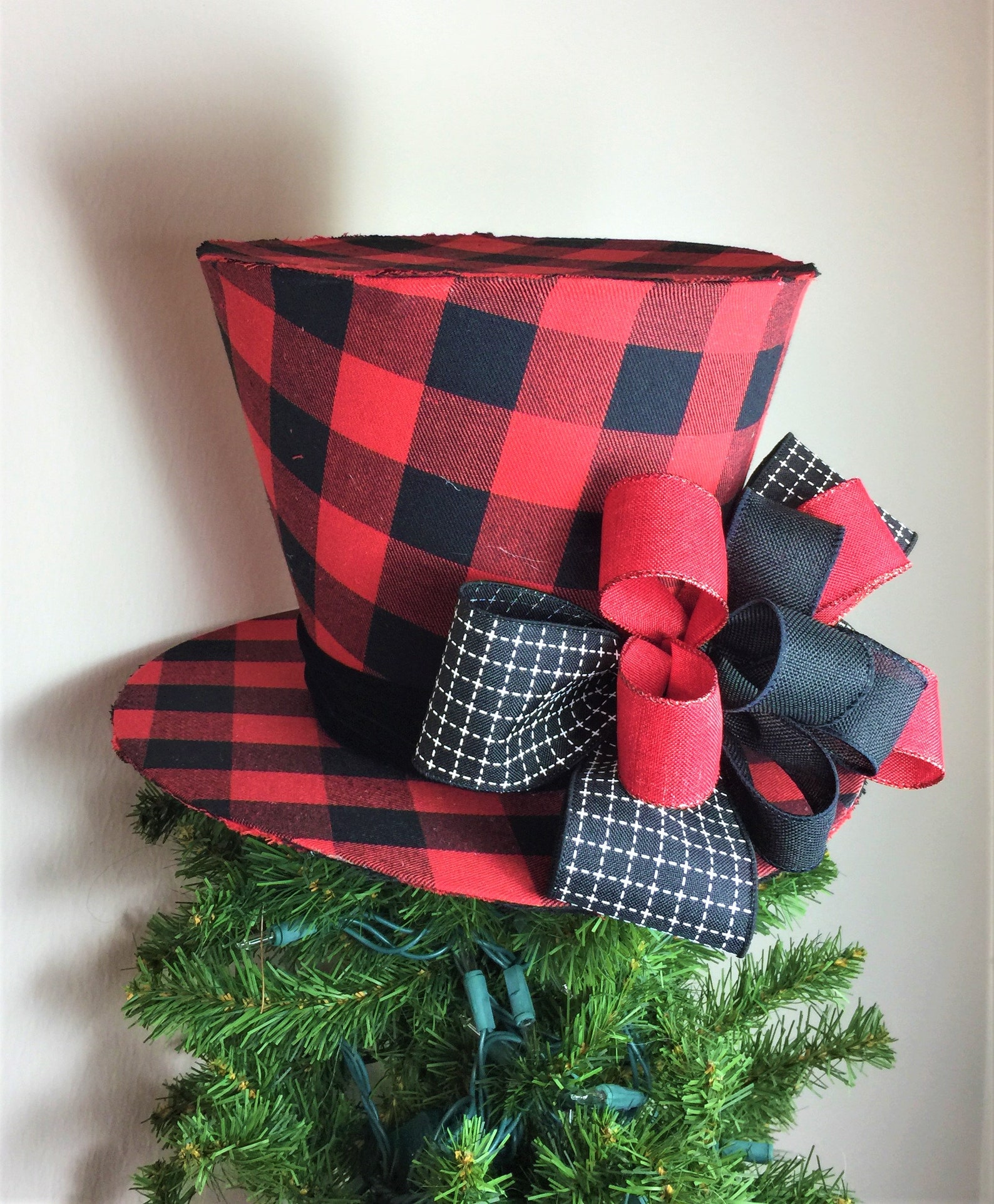 Buffalo Plaid Christmas Tree Top Hat Tree Topper Etsy