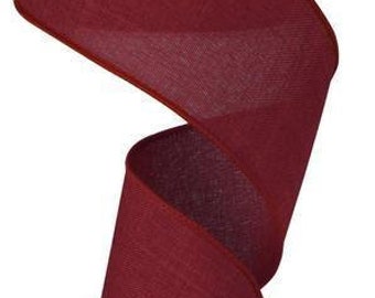 Burgundy Wired Ribbon Royal Burlap 2.5" x 10 Yards Matching Satin Stitch Edge RG127905