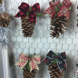 Pine Cone Hand Crafted Christmas Assorted Bow Ornaments Photo is Example of Some Bows Want a Particular Bow Message Me All are Pretty image 2