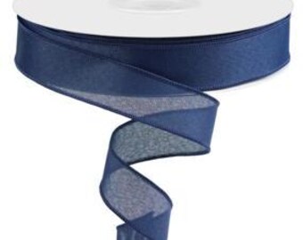 50 Yards Wired Faux Value Burlap Navy ONLY Ribbon Solid Color 1.5" x 50 Yards 1 Roll with Satin Stitch Edge RC5008