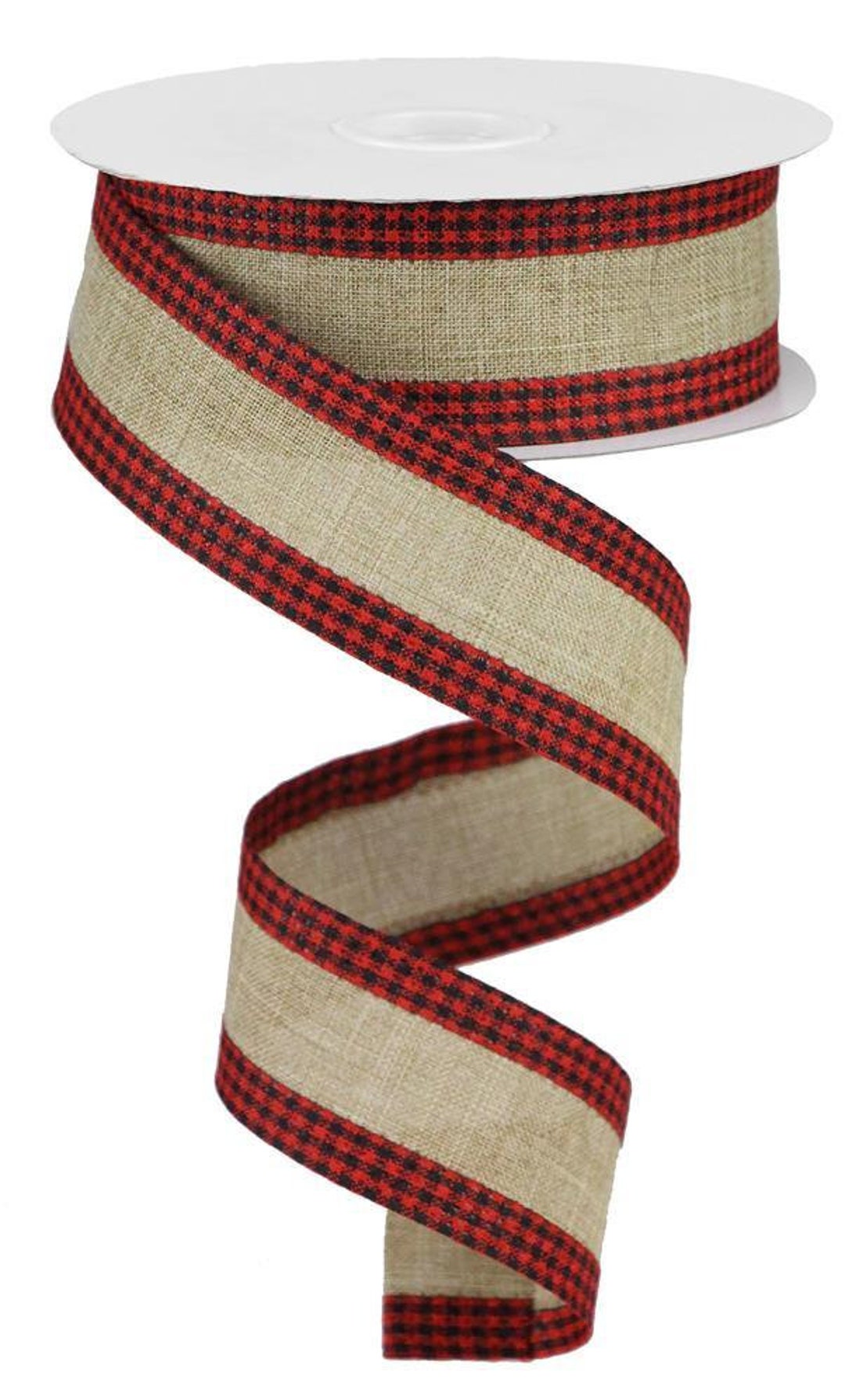 What Is Ribben Buff Buff Solid Wired Ribbon Royal Burlap Edged in Black and Red Gingham ...