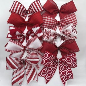 Christmas tree bows mixed red and white decorative bows/Set 10 Bows/ Treat Bag Bows/ Christmas Decor Bows/Christmas Tree Bow Set
