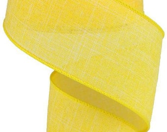 Dark Yellow Wired Ribbon Royal Burlap Linen Look 2.5" x 10 Yards Matching Satin Stitch Edge RG1279NC