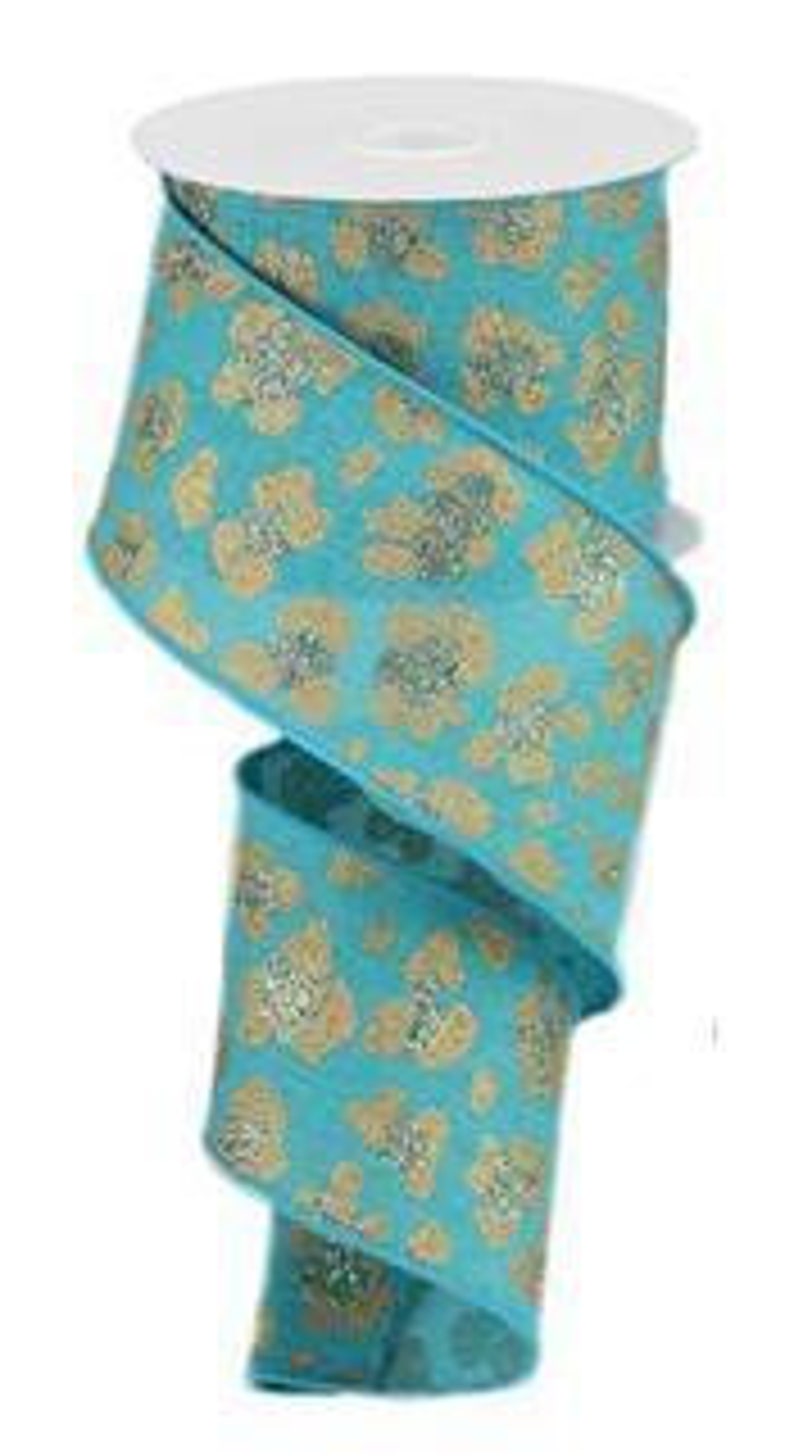 Brite Blue Glittered Silver and Gold Wired Royal Burlap Ribbon Finished in a Matching Edge 2.5x10 Yd