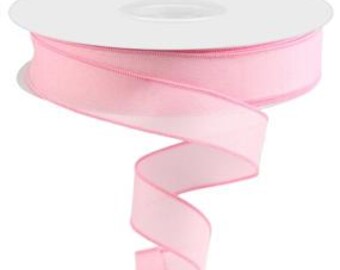Nastro in tela di iuta sintetica rosa pallido con filo metallico da 50 iarde, tinta unita, 1,5" x 50 iarde, 1 rotolo con bordo a punto raso RC500022