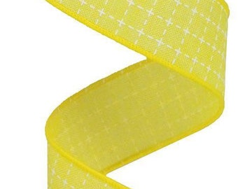 Zitrone gelb und weiß angehoben Stich Quadrate Royal Burlap Ribbon 1,5 "x 10 Yards Rolle RG0167729
