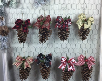 Pine Cone Hand Crafted Christmas Assorted Bow Ornaments Photo is Example of Some Bows Want a Particular Bow Message Me #All are Pretty