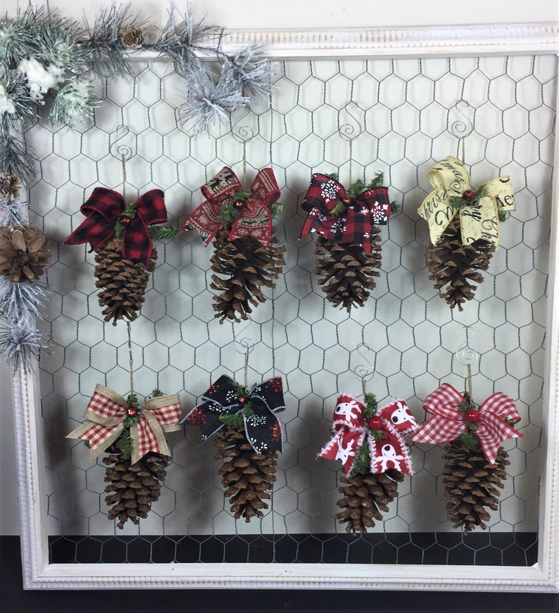 Pine Cone Hand Crafted Christmas Assorted Bow Ornaments Photo is Example of Some Bows Want a Particular Bow Message Me All are Pretty image 1