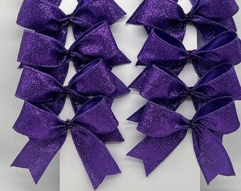 Decorative Purple Shimmer Glitter Ribbon No Shed Bow/ Set 10 Bows/ Christmas Treat Bag Bows/ Christmas Tree Bows/ Any occasion bows