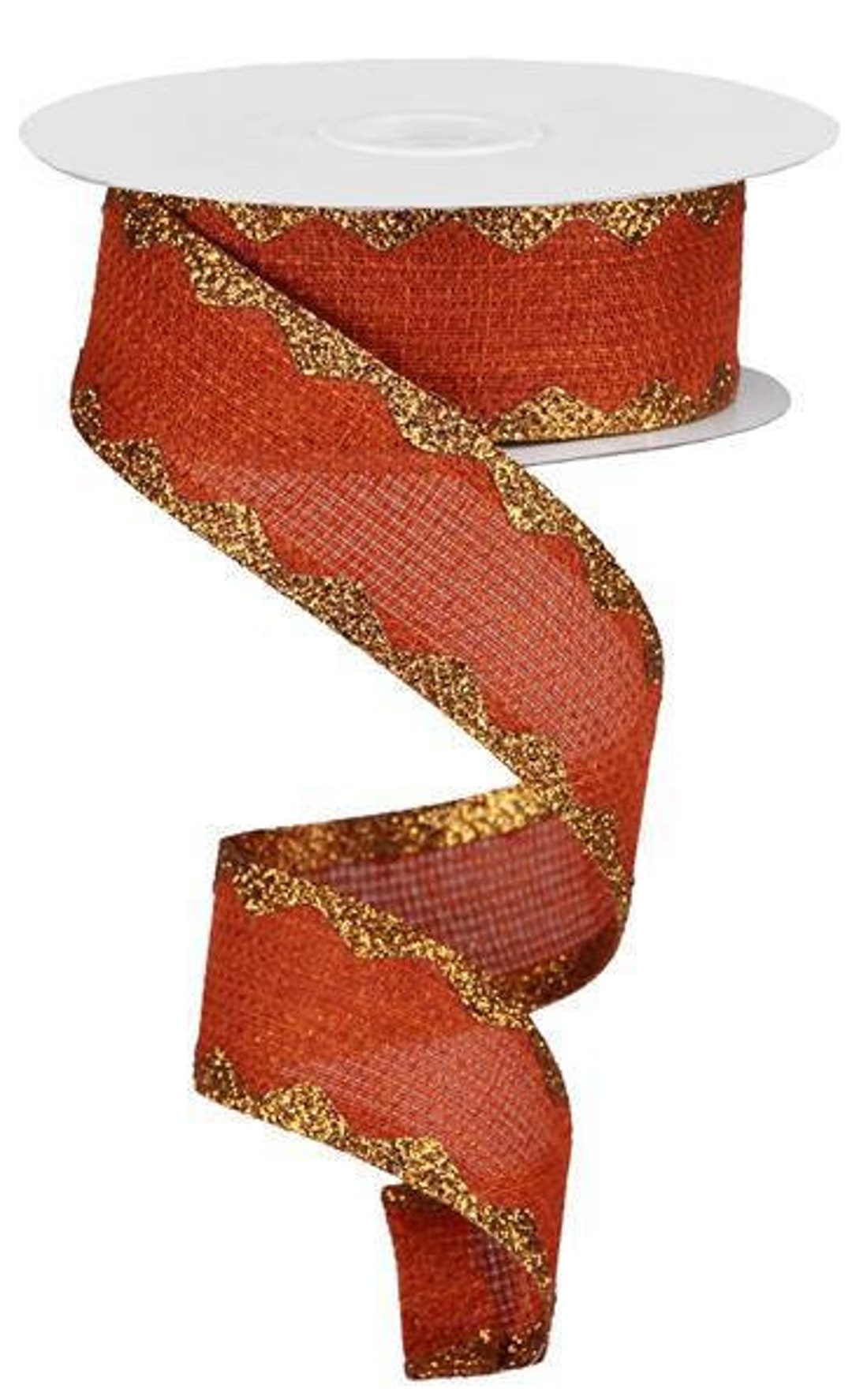 Rust Cross Royal Burlap Wired Ribbon With Copper Glittered Ric-rac Edge ...