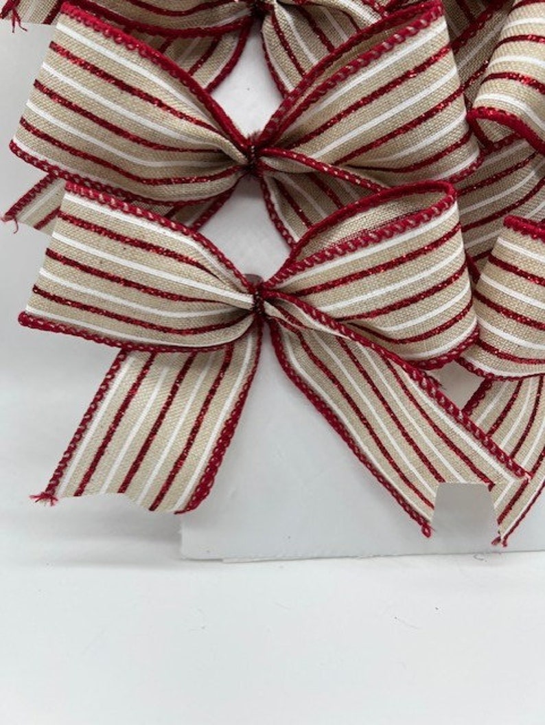 Christmas Tree Decorative Cream/red Stripe Burlap Mixed With Peppermint