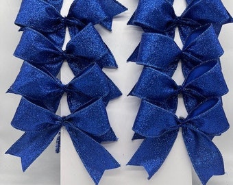 Decorative Royal Blue Shimmer Glitter Ribbon Bow/ Set 10 Bows/ Christmas Treat Bag Bows/ Christmas Tree Bows/ Any occasion bows