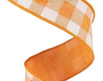Nastro cablato check arancione con spunte bianche su tela reale rifinita con bordo a punto di raso arancione 1,5" x 10 iarde RG0179920