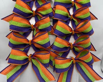 Halloween Stripe Bows - Purple Orange and Lime stripe- Set of 10 bows