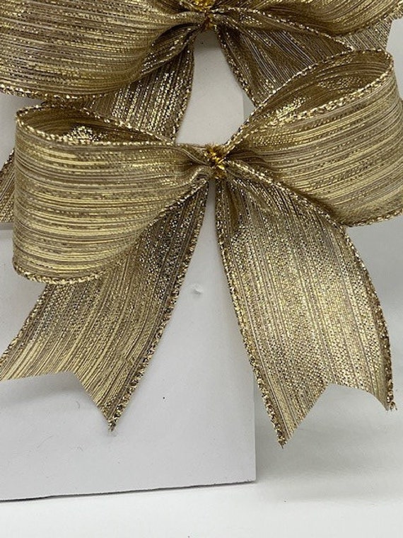 50 Fiocchi Nastro Metallizzato Oro, 3,8 Cm, Senza Lacci, Per Decorazioni, Confezioni Regalo, Artigianato, Natale