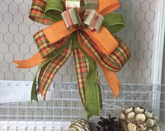 Fall Decorative Bows / Fall Wreath Bow / Fall Handmade Bow / Large Handmade Wired Ribbon Fall Autumn Thanksgiving Bow