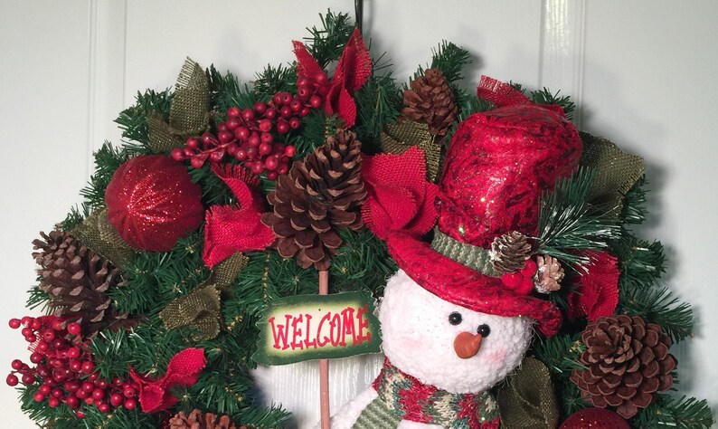 Christmas Front Door Hanger Wreath-Snowman Wreath-Holiday Snowman Front Door Hanger-Christmas Snowman Wreath-Snowman Door Hanger Decor