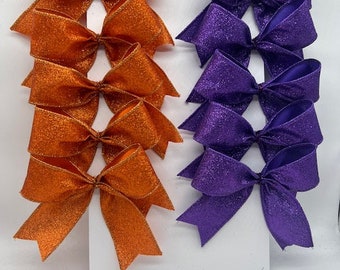 Decorative 50/50 Orange/Purple Shimmer Glitter Ribbon No Shed Bow/ Set 10 Bow/ Halloween Treat Bag / Christmas Tree Bows/ Any occasion bows