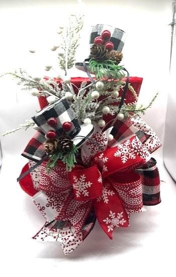 Smaller 10in Red Velvet Top Hat Christmas Tree Topper Centerpiece a big bow faux berry, stems and top hat picks. One of a kind. No changes