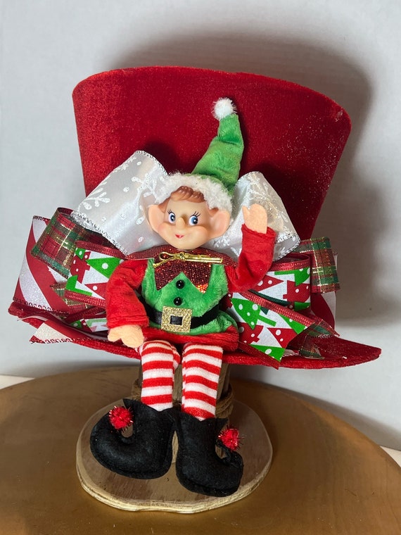 Top Hat Elf Hat Christmas Tree Topper Christmas Red Top Hat Tree