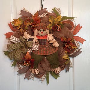 Corona de otoño - Corona de espantapájaros - Corona de otoño para puerta de entrada - Corona de espantapájaros de cosecha - Corona de otoño para puerta de entrada - Percha de espantapájaros para puerta de entrada - Decoración de otoño