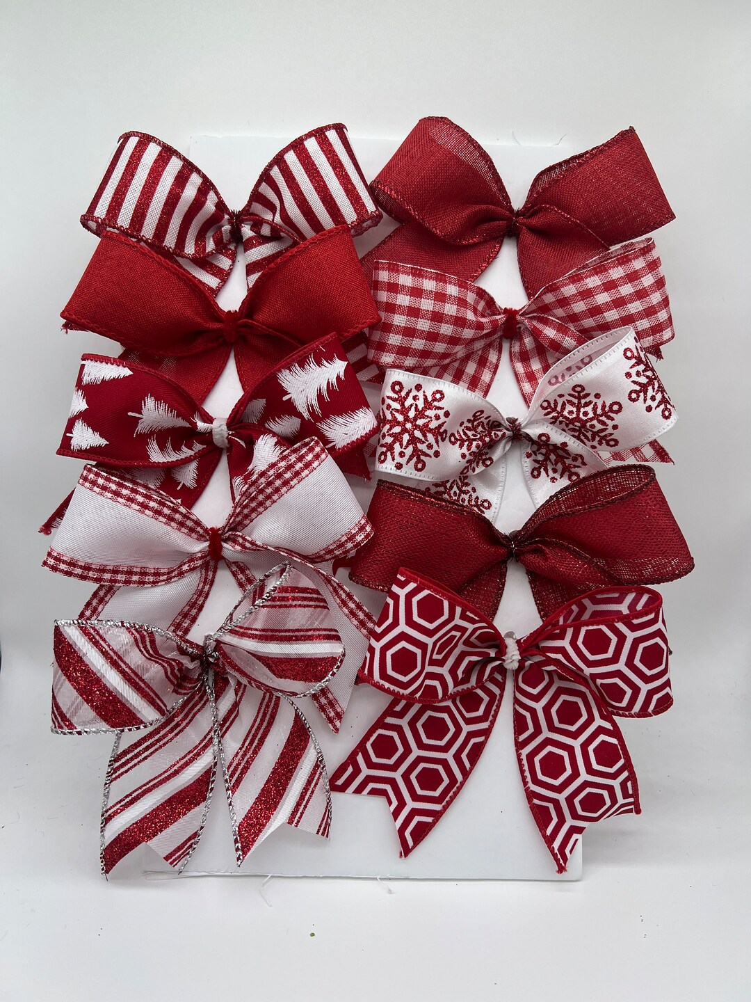 Christmas Tree Bows Mixed Red and White Decorative Bows/set 10 Bows