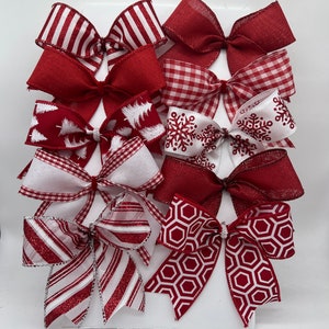 Christmas tree bows mixed red and white decorative bows/Set 10 Bows/ Treat Bag Bows/ Christmas Decor Bows/Christmas Tree Bow Set