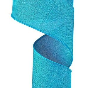 Turquoise or Aqua Blue Solid Wired Ribbon Royal Burlap 2.5&quot; x 10 Yards Matching Satin Stitch Edge RG1279A2
