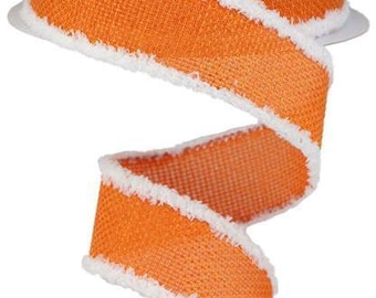 Oranje bedraad Cross Royal Jute lint 1,5" x 10 yards met witte driftrand RG0807920