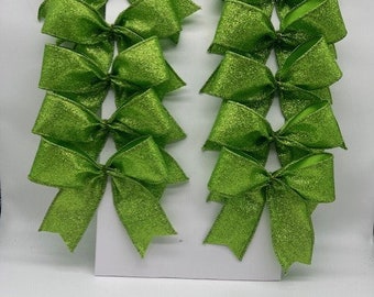 Decorative Lime Shimmer Glitter Ribbon Bow/ Set 10 Bows/ Halloween bows/ Christmas Treat Bag Bows/ Christmas Tree Bows/ Any occasion bows