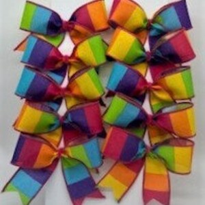 Decorative Set of Rainbow Bows/ Set 10 Bows/ Treat Bag Bows/ Christmas Tree Bows/ Craft Bow Set 10/ LGBT Tree Bow Set 10