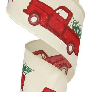 Christmas Red Truck with Christmas Tree in Bed Wired Royal Burlap Ribbon 2.5&quot; x 10 Yard Roll 01565