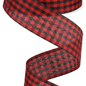 Red and Black Gingham  Check Wired Ribbon  1.5&quot; x 10 Yards Folder Edge HV619Black Satin Stitc9