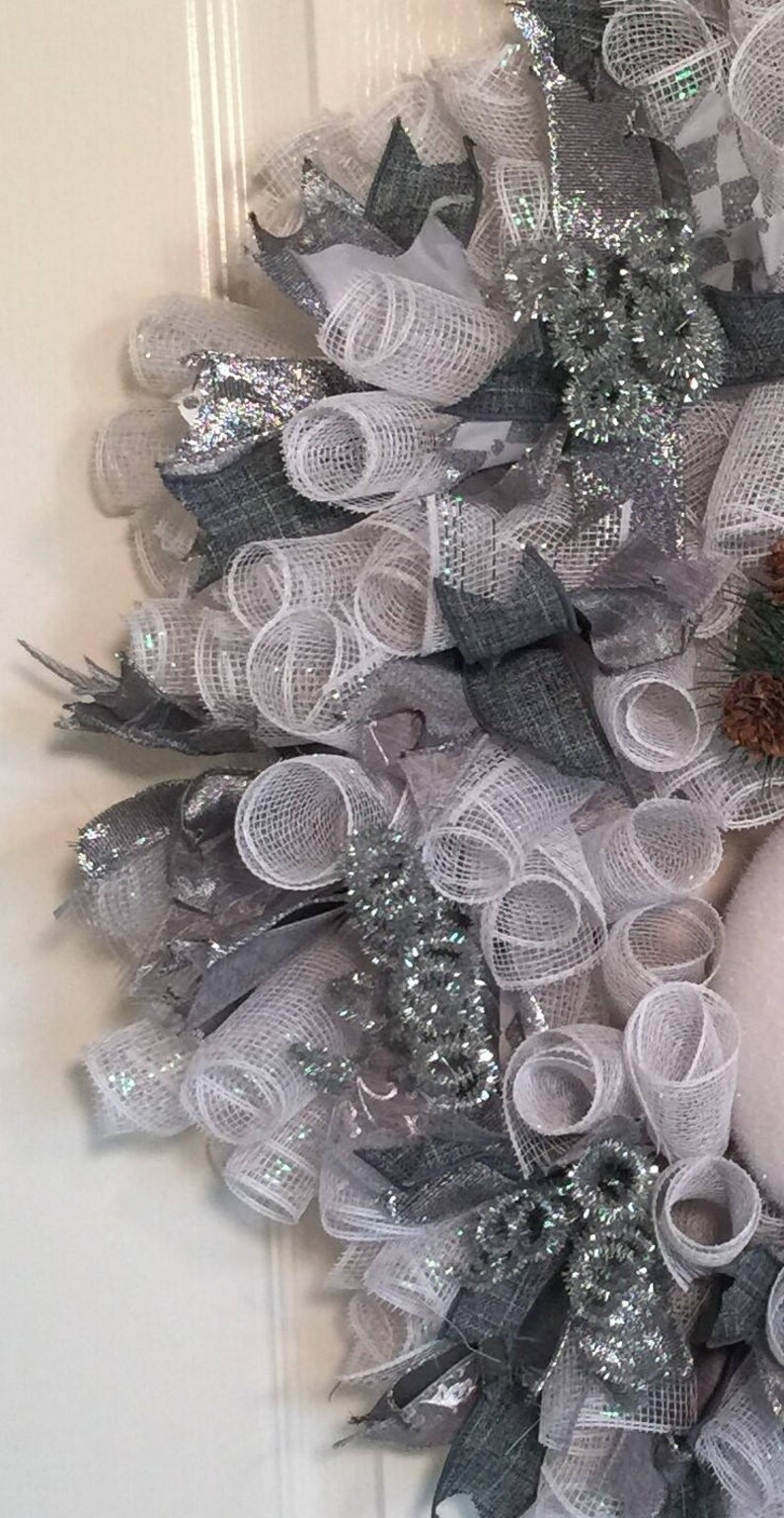 Adorable Winter Snowman Wreath White Spiral XL Deco Mesh Front | Etsy