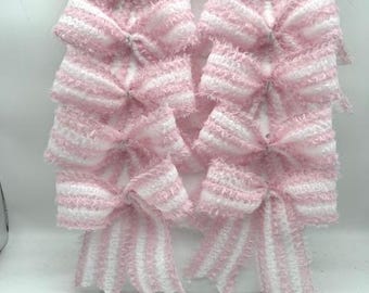 Decorative Baby Girl Spring Fuzzy Pink Stripe Bows/ Set 10 Bows/ Treat Bag Bows/ Wreath Decor Bows/ Craft Bow Set 10
