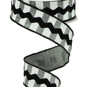 Ribbon Royal Burlap 1.5" x 10 Yard Gray and White Stripe with Black Ric Rac Down the Center 206510