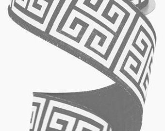 Wired Gray Royal Burlap Ribbon with white Greek Key print 2.5" x 10 yard RG160710
