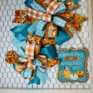 Fall Bow Set Pumpkin Spice Sign with Matching Medium Bow or Large Bow Metal Sign