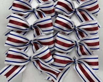 Decorative July 4th tree bow red white blue stripes on satin/ Set 10 bows/ treat bag bows/ decor bows tree decoration