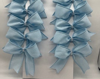 Decorative baby blue fuzzy burlap bow with satin stitch edge/ Set 10 Bows/ treat bag bow/ Christmas tree or decor bow