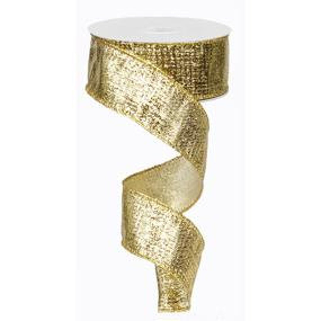 Gold Metallic Wired Satin Like Ribbon 1.5